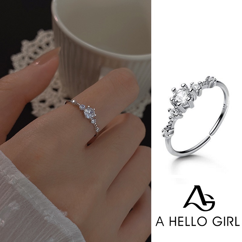 Ahellogirl Nhẫn Hở Mạ Bạc 925 Đính Đá Zircon Phong Cách Hàn Quốc Cho Nữ