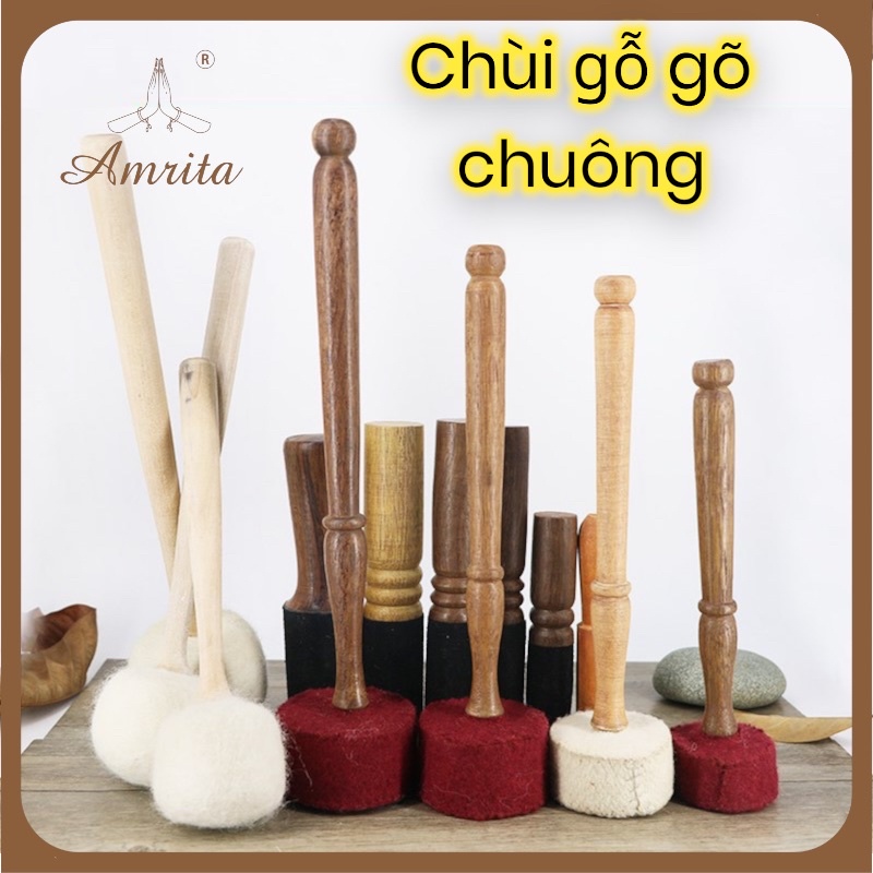 Dùi chuông xoay Nepal chày gỗ đánh chuông - singing bowl - Chùi gỗ đánh chuông xoay - chày gõ chuông- Amrita