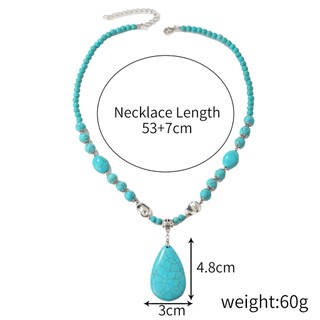 Vòng cổ Mặt Đá Ngọc Lam Tự Nhiên Phong Cách Bohemian Dành Cho Nữ A003