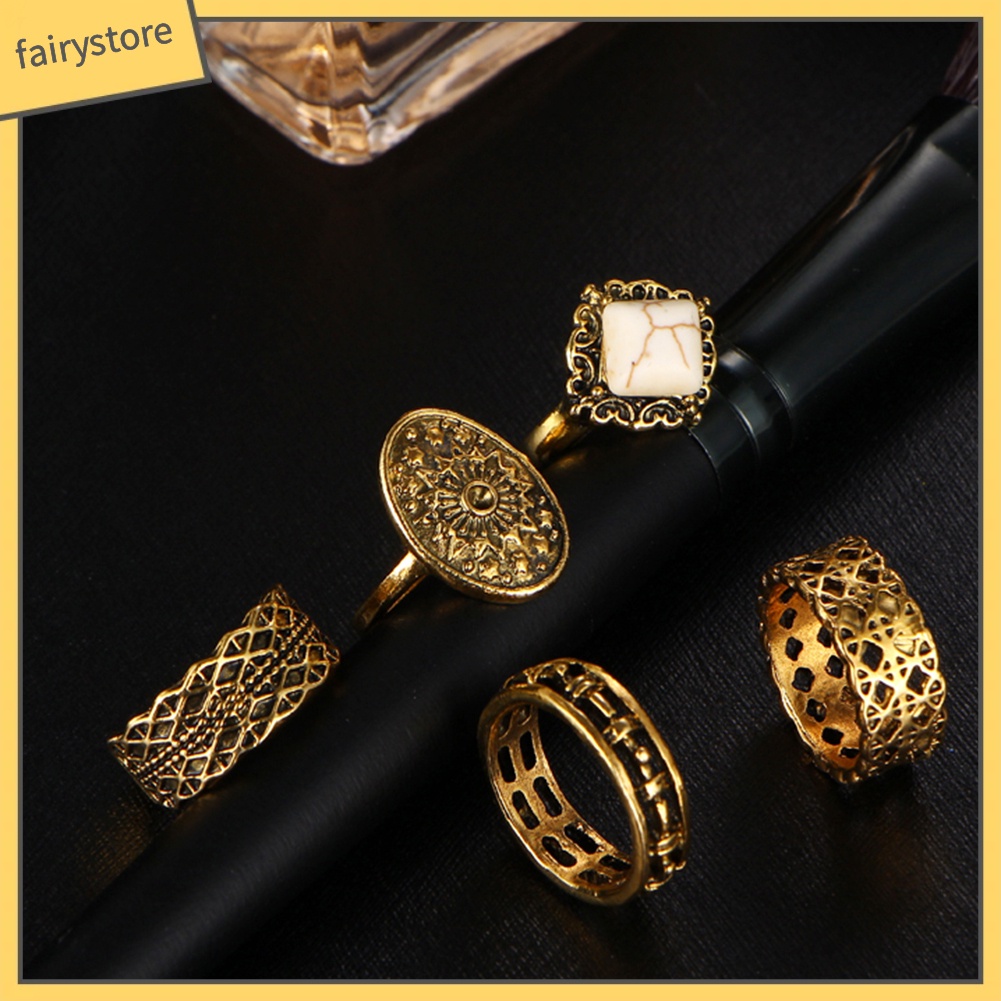 Set 5 Nhẫn Đeo Khớp Ngón Tay Vintage Cho Nữ