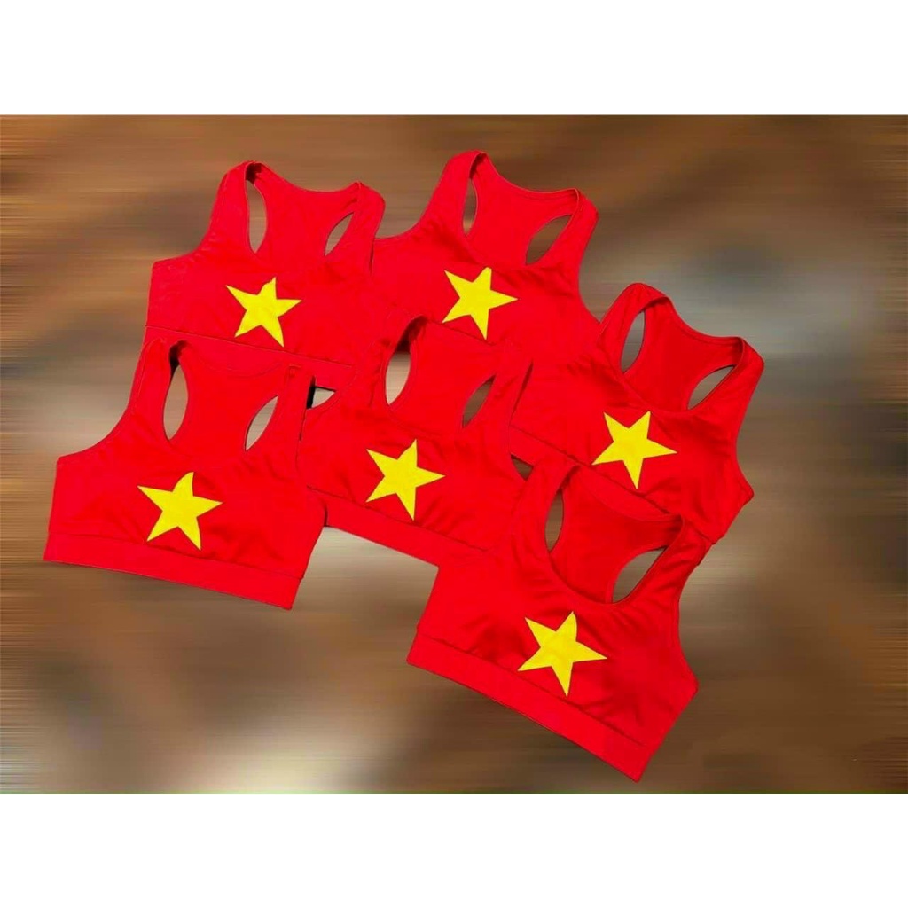 Áo bra sao vàng tặng kèm đệm ngực sẵn sll cho đội nhóm , clb ...chất thun poly co giãn 4 chiều siêu đẹp