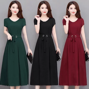 Đầm Tay Ngắn Dáng Chữ A Có Thắt Lưng Thiết Kế Cỡ Lớn Thời Trang Xinh Xắn Cho Nữ
