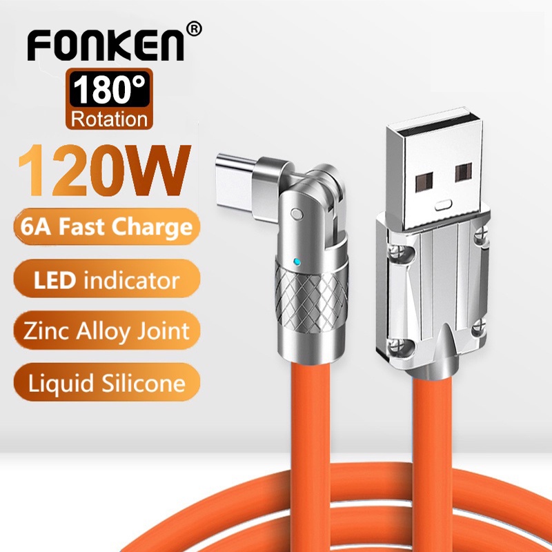 Cáp sạc nhanh FONKEN 120W USB sang Micro USB/Type-C/IOS xoay 180 độ bằng hợp kim kẽm dài 1.2m cho Samsung Xiaomi Huawei