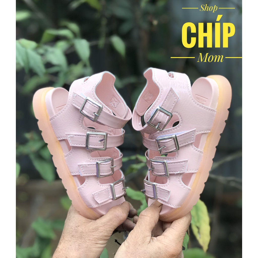 sandal chiến binh bé gái dép quai hậu đi học cho bé có quai dán da PU bóng mềm đế dèo chống trượt QCCC full hôp 777
