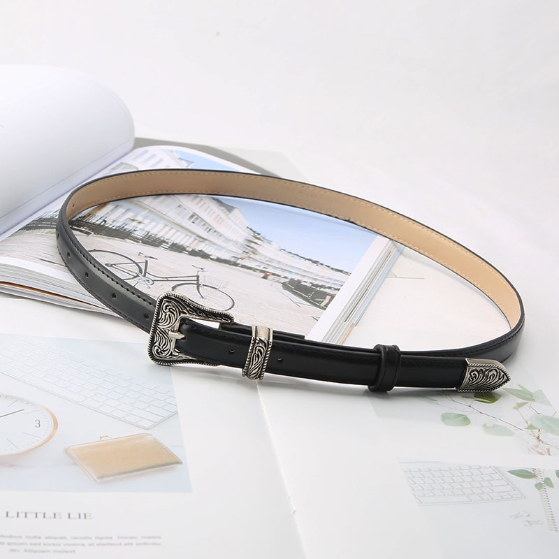 Thắt Lưng Nam Nữ Hoa Văn Sơn Tùng BẢN NHỎ 1.8Cm Cao Cấp Dây Nịt Lưng Unisex Hình Thang Màu Đen Horizon PhongCách Vintage