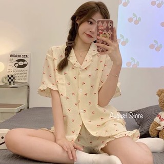 Bộ đồ ngủ nữ Pijama dài tay, cộc tay chất đũi xốp mềm mặc nhà họa tiết phong cách hàn quốc dễ mặc