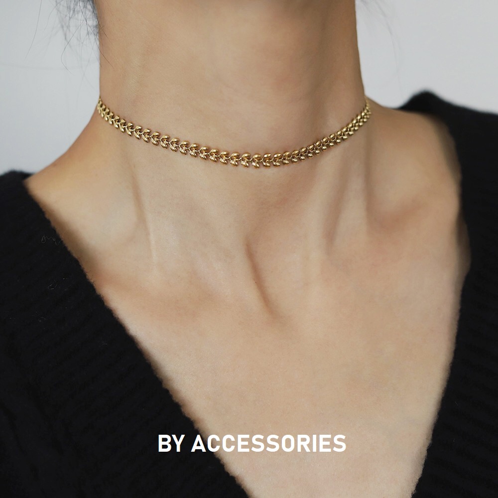 Vòng cổ choker nữ titan kiểu chiếc lá mạ vàng 18K không gỉ WN2308