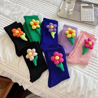 Ống Ngắn Mùa Xuân Thu Tất Handmade Ba Chiều Dễ Thương Hoa Nhỏ Cọc Tất Hoa Nhiều Màu Sắc Hoa Tất Cotton Cô Gái Tất