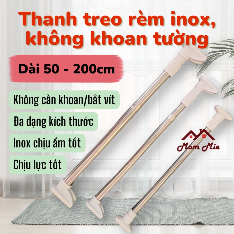 Thanh treo rèm inox không khoan tường, kích thước 50-200cm - G008 ...