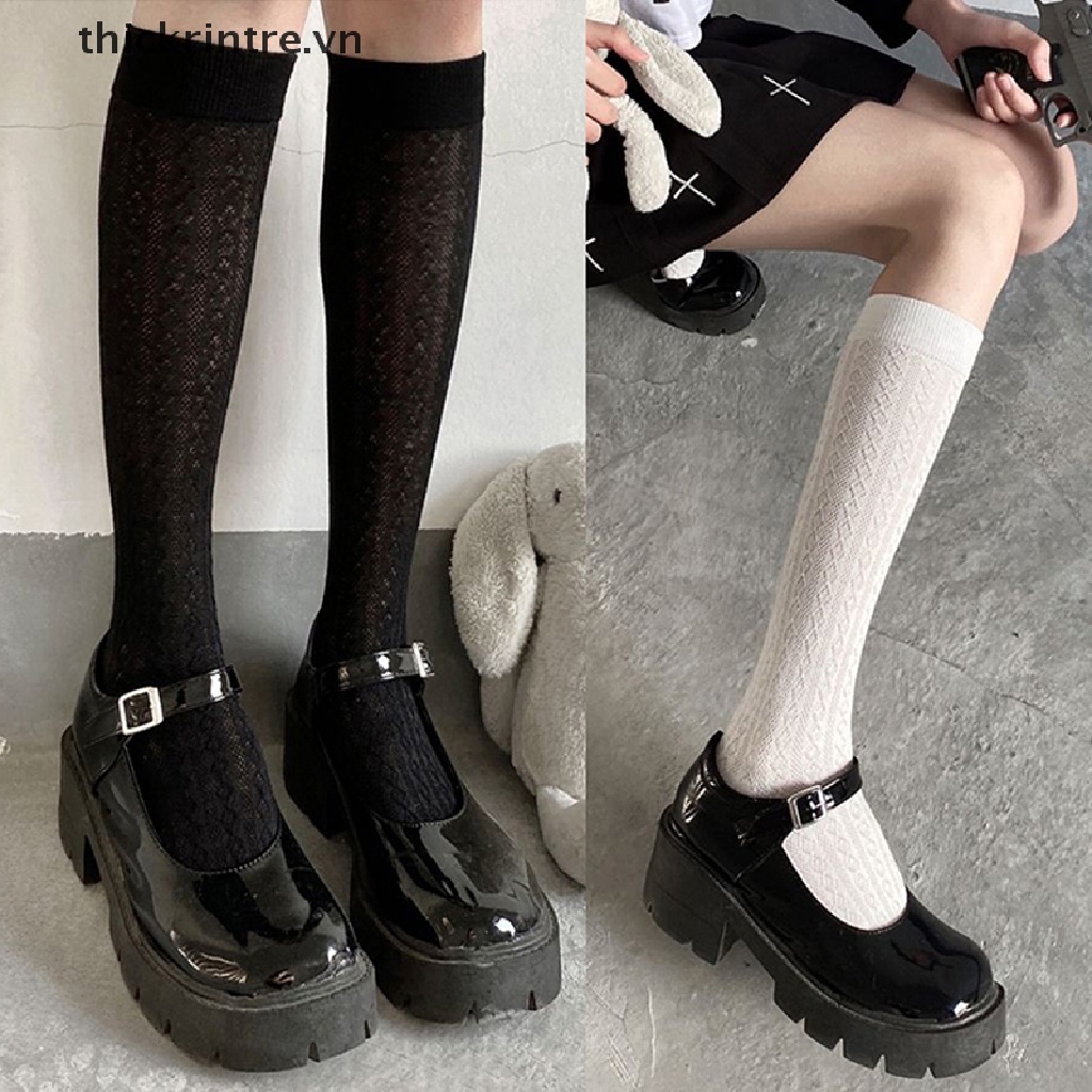 Vớ Dài Đến Đầu Gối Màu Trắng Đen Phong Cách Nhật Bản Thời Trang Mùa Hè Cho Nữ