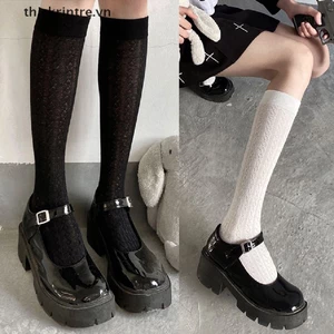 Vớ Dài Đến Đầu Gối Màu Trắng Đen Phong Cách Nhật Bản Thời Trang Mùa Hè Cho Nữ