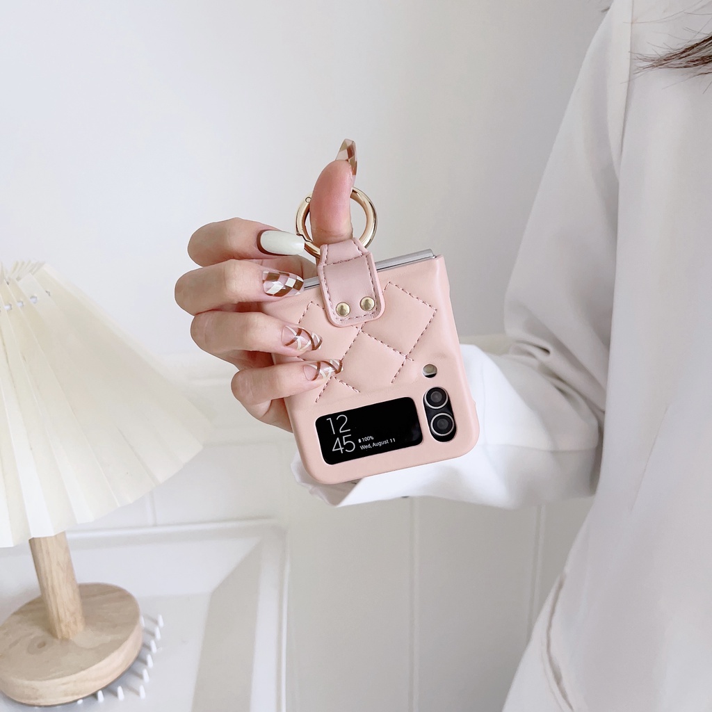 Dành Cho Samsung Galaxy Z Flip 3 4 5G Vỏ Da Cừu Cổ Điển Thời Trang Da PU Vỏ Bảo Vệ Sang Trọng Thiết Kế Độc Đáo Có Móc Khóa Vòng Chống Sốc Cho Samsung Galaxy Z Flip 4 5G