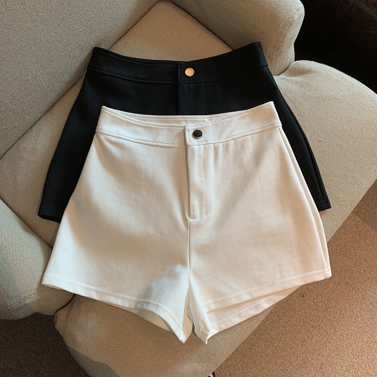 【Hàng giao ngay】Quần Short Lưng Cao Dáng Chữ A Mỏng Co Giãn Màu Đen Cho Nữ