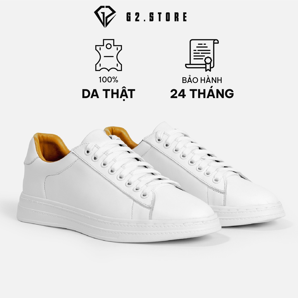 Giày trắng nam G2 Hera kiểu dáng sneaker thể thao phong cách trẻ trung công sở bằng da bò cao cấp độn đế tăng chiều cao