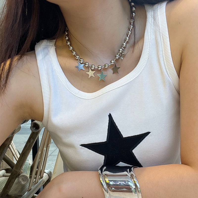 Y2k Retro Punk Five-pointed Star Bead Chain Exaggerated Men's and Women ...