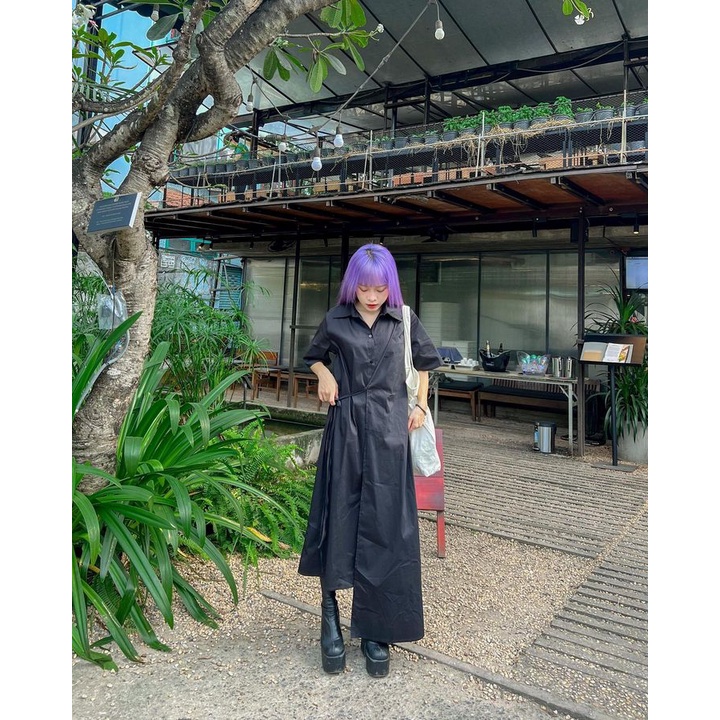 Black Shirt Dress - Đầm đen sơ mi lệch tà Remmus cho nữ