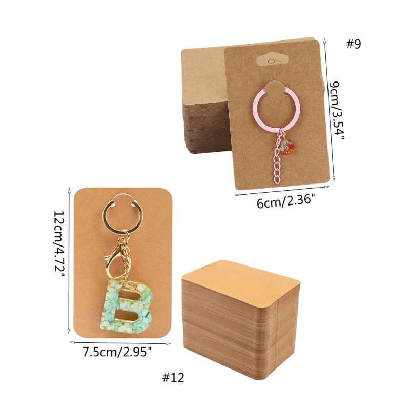 Set 50 Tấm Thẻ Trưng Bày Móc Khóa / Thẻ Trang Sức Bằng Giấy Nâu
