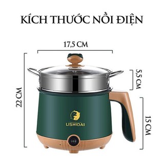 Nồi Lẩu Điện Mini Kèm Xửng Hấp Inox Đa Năng, Nồi Nấu Mì, Nấu Lẩu Bằng Điện