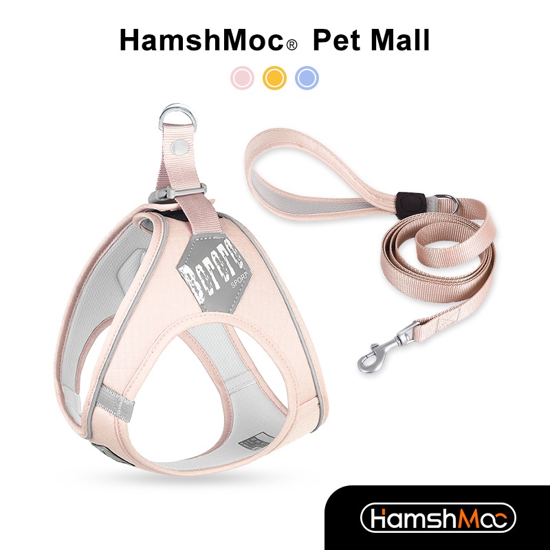 HamshMoc Bộ dây nịt và dây xích phản quang Bộ dây nịt thú cưng có thể điều chỉnh thoải mái với tay cầm điều khiển dễ dàng cho chó nhỏ vừa