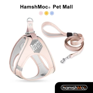 HamshMoc Bộ dây nịt và dây xích phản quang Bộ dây nịt thú cưng có thể điều chỉnh thoải mái với tay cầm điều khiển dễ dàng cho chó nhỏ vừa