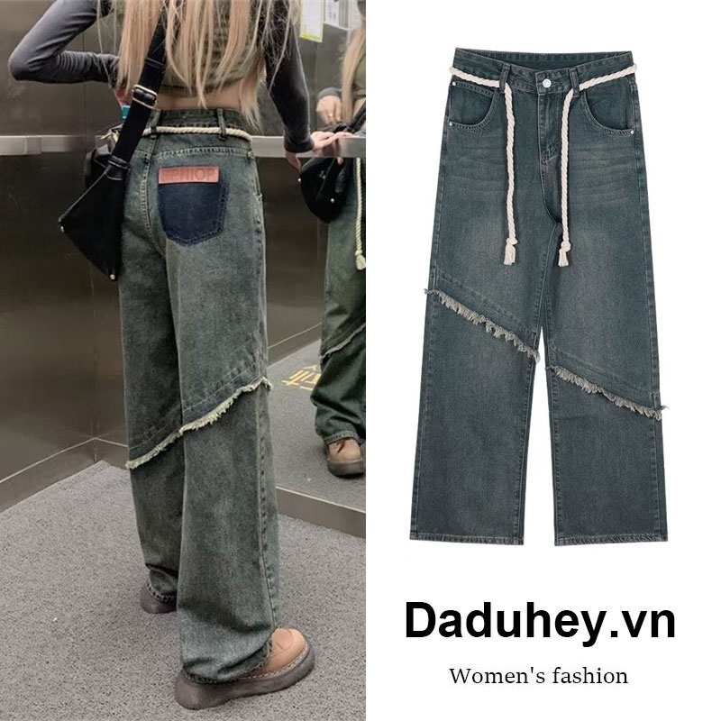 Quần jean DADUHEY lưng cao ống suông rộng kích thước lớn co giãn phong cách Hàn Quốc mới dành cho nữ