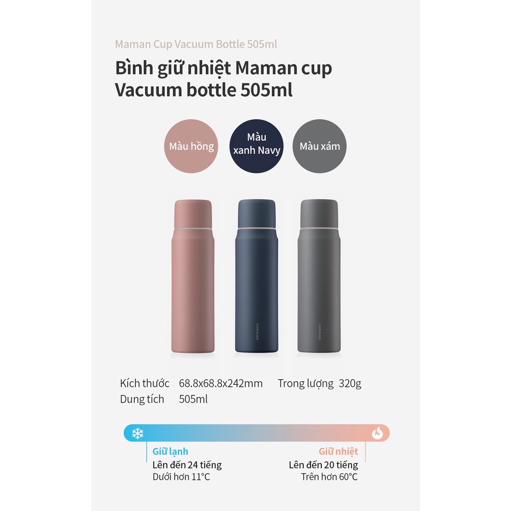Bình giữ nhiệt LocknLock 505ml Maman Cup Vacuum Bottle LHC1487 , Nắp dùng làm cốc nước uống - K-MALL
