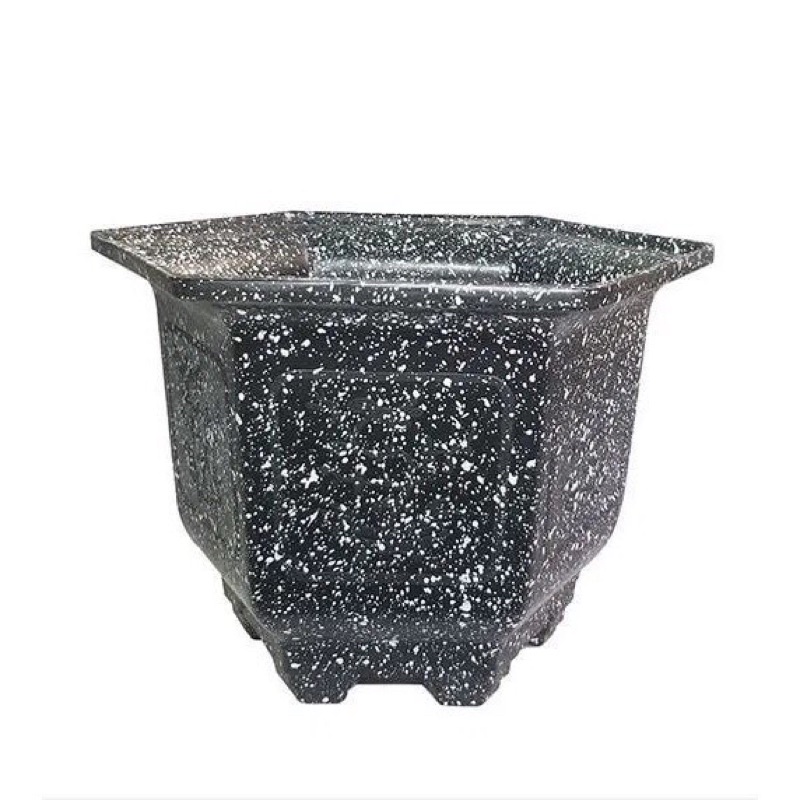 (32x22cm) Chậu nhựa lục giác LG19 vân giả đá đen/Trắng/Đỏ viền hoa văn nổi loại 1 dày, cứng, đẹp,hàng sẵn ạ