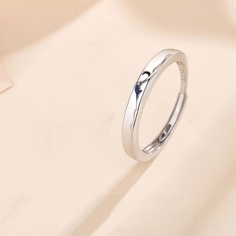 Cặp Nhẫn Đôi Hình Mặt Trời Mặt Trăng Sáng Tạo Có Thể Điều Chỉnh Kích Cỡ