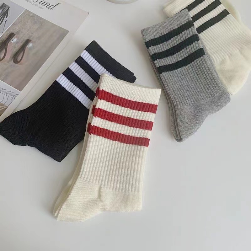 Tất cổ cao nam nữ cotton pha kẻ ngang pha trắng xám đen 3B phong cách thời trang [ Cổ cao kẻ ngang ]