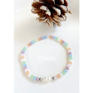 Vòng tay handmade hạt cườm nhiều màu pastel kết hợp t.rai