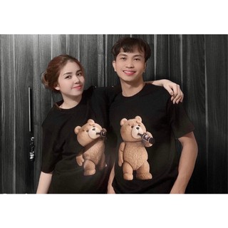 Áo Phông Cộc Tay Cổ Tròn Phối Họa Tiết Gấu Bearr Chai Rượu Thoáng Khí, Cotton Khoo 100% Mềm Mịn