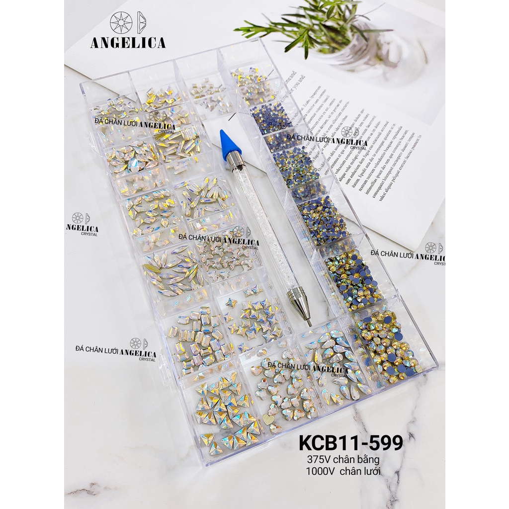 Combo Khay Đá Nail Vàng Trà Chân Bằng Và Chân Lưới Kèm Phụ Kiện Móng ANGELICA KCB-599 KCB-549