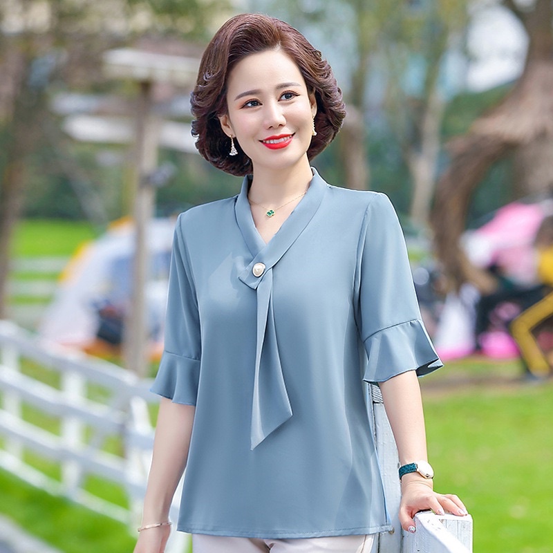 Áo sơ mi trung niên nữ, áo sơ mi voan tay lửng trung tuổi cho mẹ u40