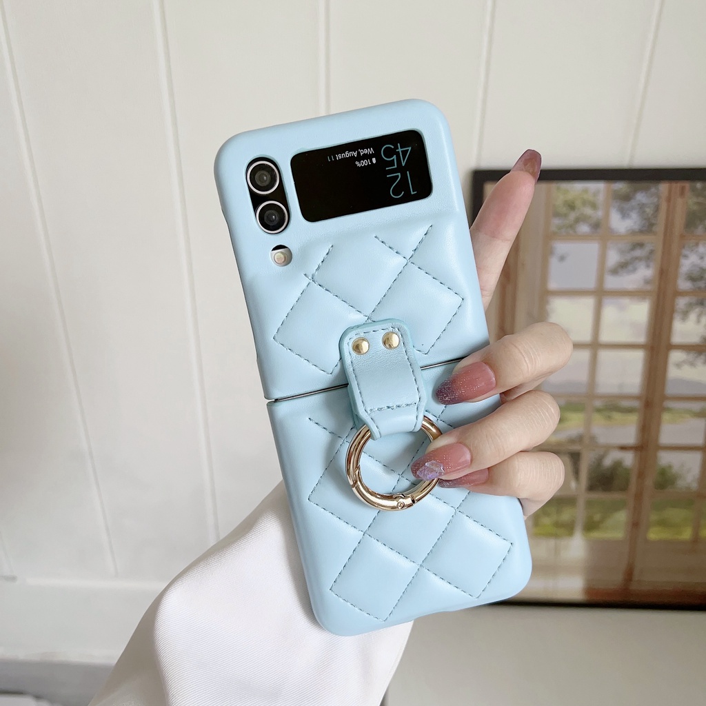 Dành Cho Samsung Galaxy Z Flip 3 4 5G Vỏ Da Cừu Cổ Điển Thời Trang Da PU Vỏ Bảo Vệ Sang Trọng Thiết Kế Độc Đáo Có Móc Khóa Vòng Chống Sốc Cho Samsung Galaxy Z Flip 4 5G