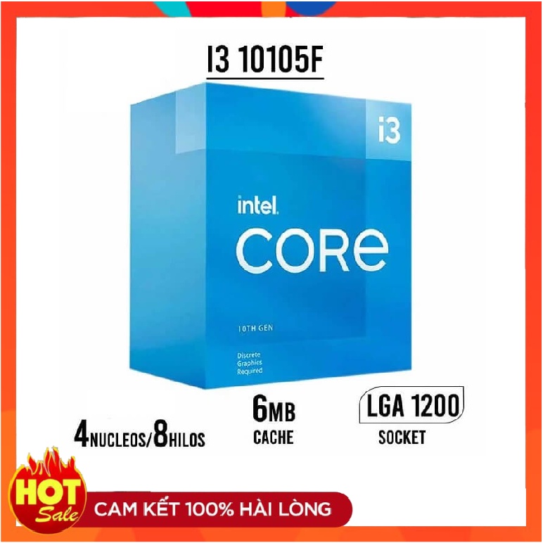 CPU Intel Core i3 10105F / 6MB / 4.4GHZ / 4 nhân 8 luồng / LGA 1200 Box ...