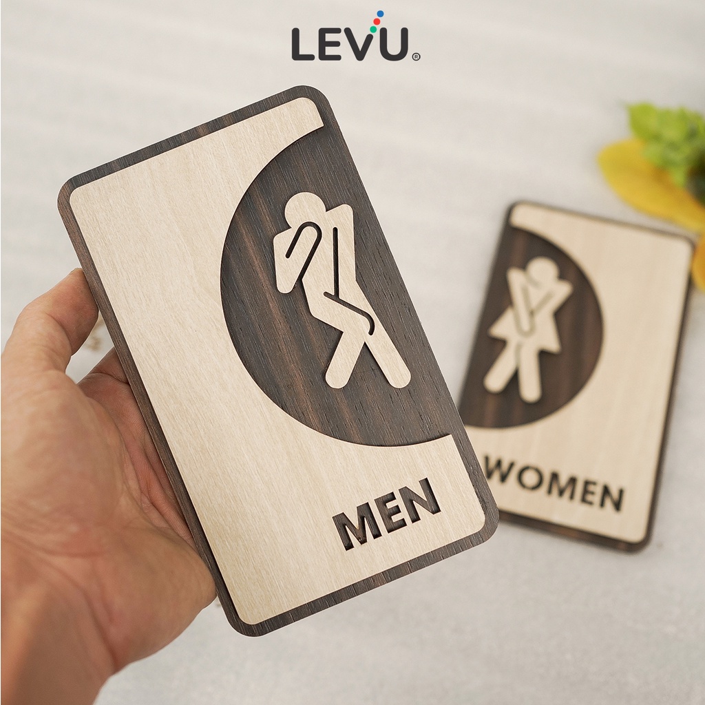 Bộ bảng decor wc Men Women bằng gỗ khắc laser 3D cao cấp LEVU-TL35