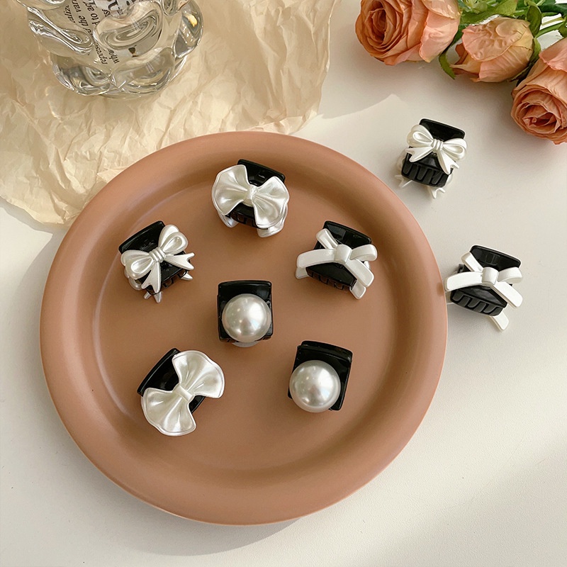 Set 2 Kẹp Tóc Càng Cua Mini Đính Hạt Ngọc/ Đính Nơ Sang Trọng Dễ Thương Retro Pháp Phụ Kiện Tóc Empoli