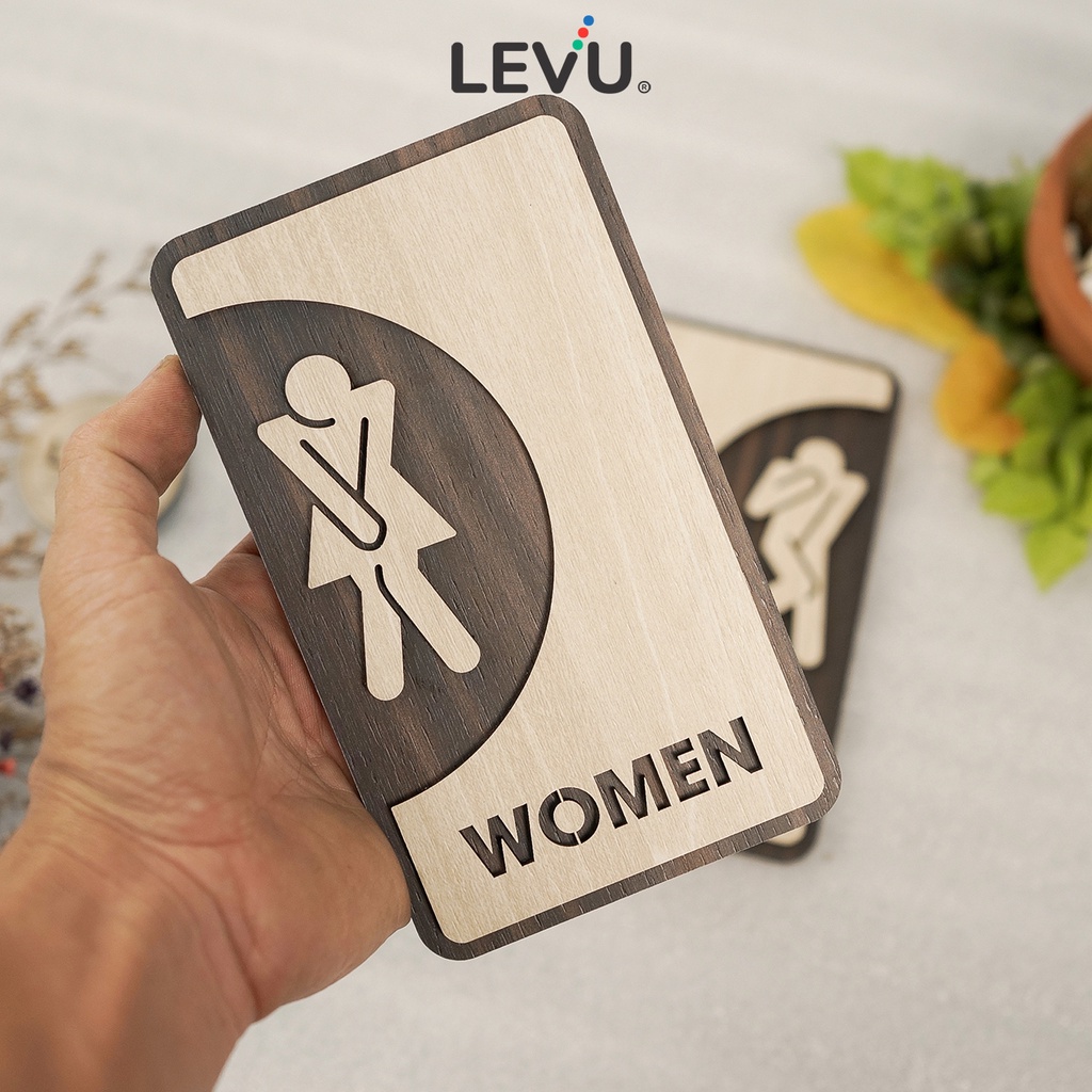 Bộ bảng decor wc Men Women bằng gỗ khắc laser 3D cao cấp LEVU-TL35