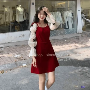 ĐẦM NHUNG TAY PHỒNG TIỂU THƯ PHỐI NƠ THỜI TRANG SANG TRỌNG , SIÊU XINH HIYU STORE