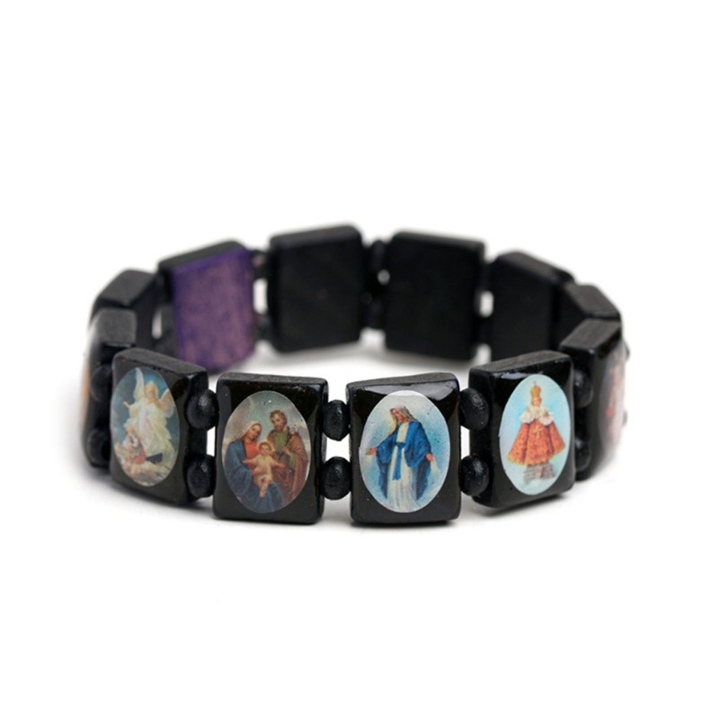 Yoi Thời Trang Gỗ Co Giãn Công Giáo Biểu Tượng Vòng Tay Thánh Chúa Giêsu Thánh Giá Đức Trinh Nữ Maria Tôn Giáo Unisex Vòng Tay 3 Màu