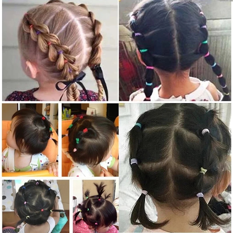 [Đặc trưng] Set 100 / 500 / 1000 Dây Thun Buộc Tóc Nhiều Màu Sắc Dùng Một Lần Cho Bé Gái