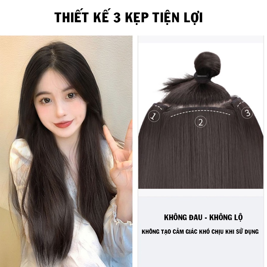 Tóc giả kẹp phím thẳng,kẹp phồng chân tóc,sét 3 dải kẹp 45CM
