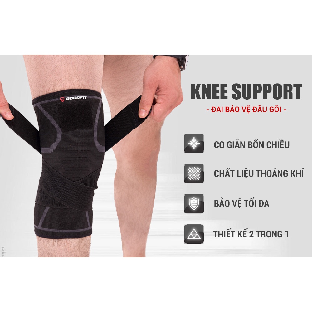 Bó gối thể thao, băng đầu gối Goodfit GF511K co giãn 4 chiều dày dặn, bảo vệ gối khi chơi thể thao