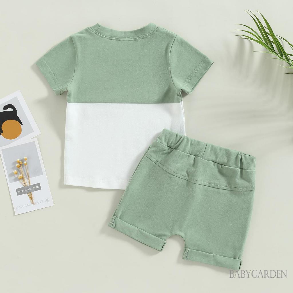 Set Áo Thun Tay Ngắn & Quần Short Rút Dây Màu Sắc Tương Phản Cho Bé Trai 0-3 Tuổi