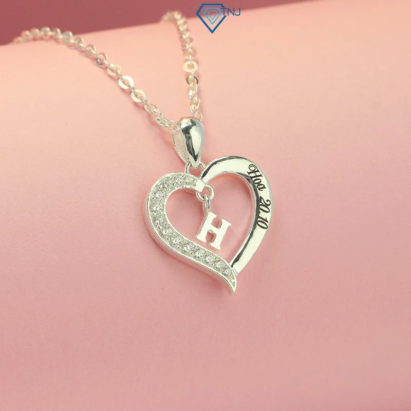 Quà tặng cho nữ - Vòng cổ nữ bạc thật mặt chữ cái hình trái tim khắc tên theo yêu cầu DCN0542 - Trang Sức TNJ — ảnh 1