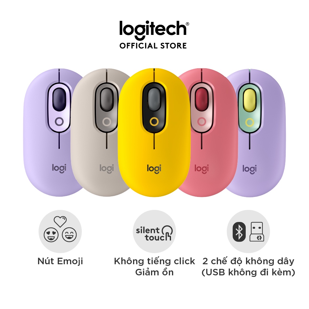 Chuột không dây Bluetooth Logitech POP Mouse – Emoji tùy chỉnh, SilentTouch giảm ồn