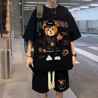 Bộ quần áo thể thao mùa hè hình gấu chất cotton dành cho nam