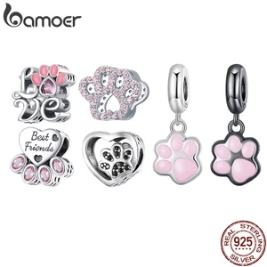Charm bạc 925 BAMOER hình dấu chân chó mèo dùng làm trang sức DIY SCC2476-A