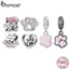 Charm bạc 925 BAMOER hình dấu chân chó mèo dùng làm trang sức DIY SCC2476-A