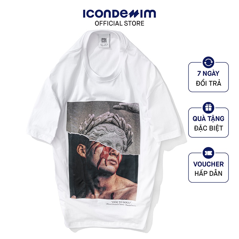 Áo Thun Nam Trắng Cổ Tròn ICONDENIM Premium Single Blood Sweat & Tears ATEC0009
